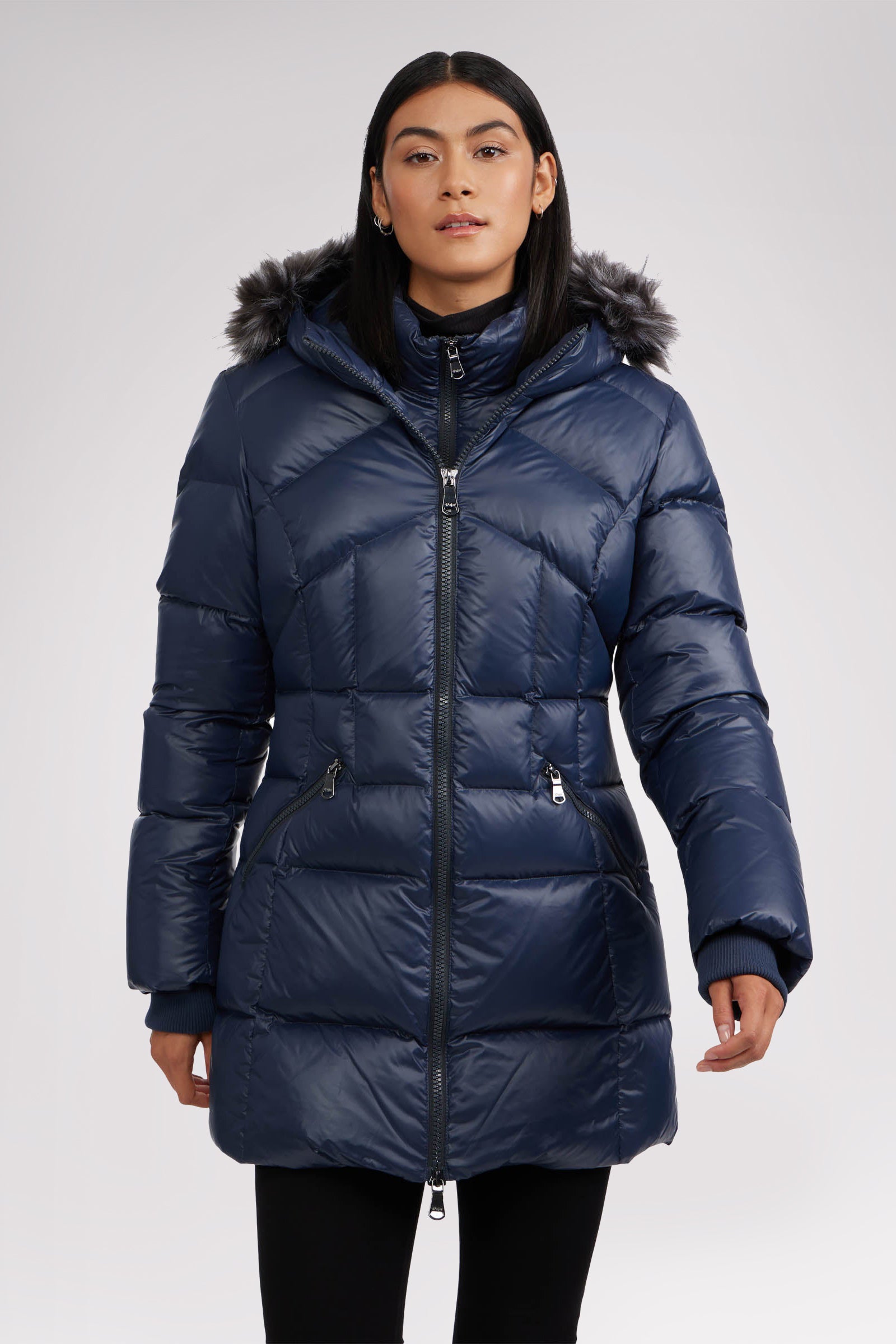 Fur Women's Navy Puffer Coat Women's Down Puffer Jacket MYA