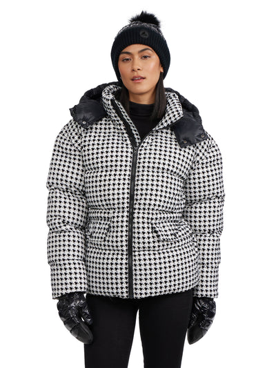 Ascella Women's Boxy Fit Houndstooth Short Puffer Jacket